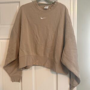 Nike Women's Taupe Crew Sweatshirt with White Swoosh